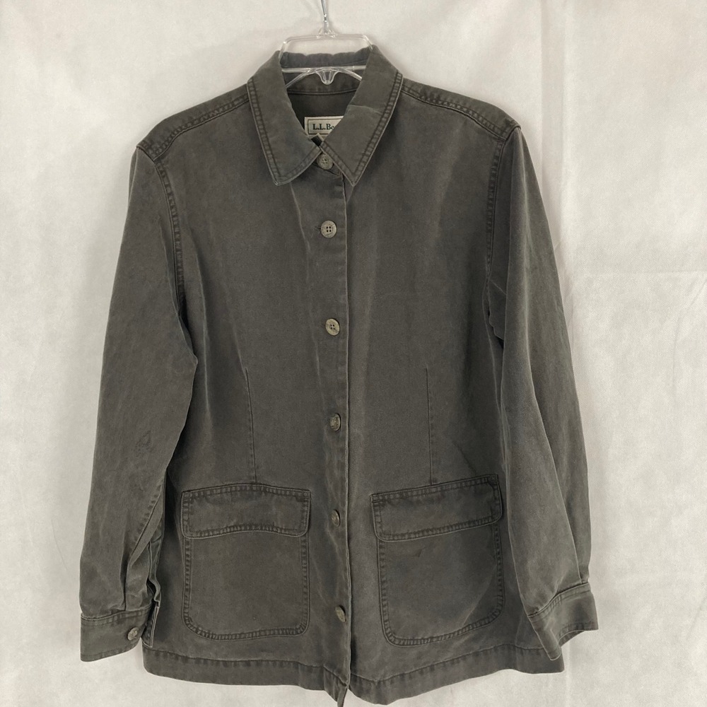 LL Bean Womens 12 Chore Jacket Charcoal Gray Tencel Cotton Field Coat